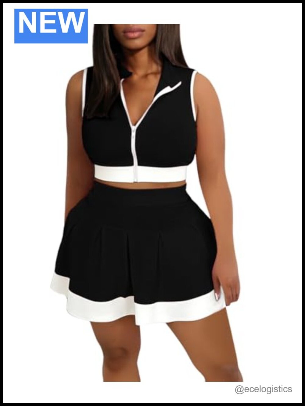 2 Piece Skirt Set for Women Athletic Tennis Golf Outfit Sporty Crop Top Pleated